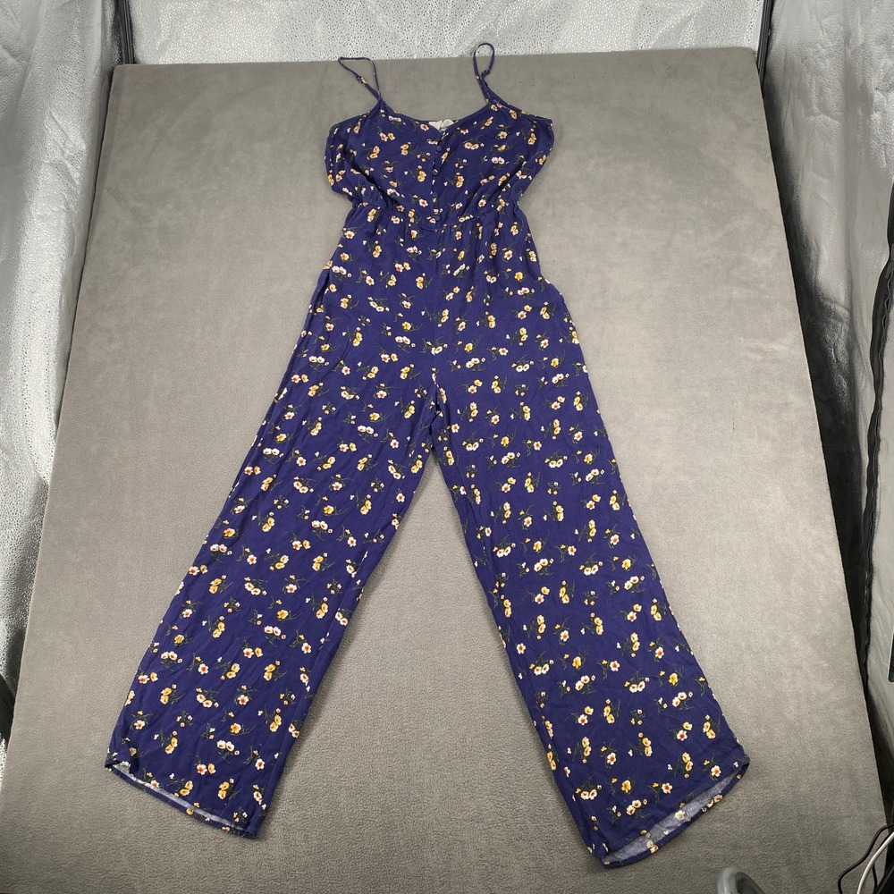 Sky and Sparrow Navy Floral Wide Leg Jumpsuit XL Sleeveless Button Front Boho